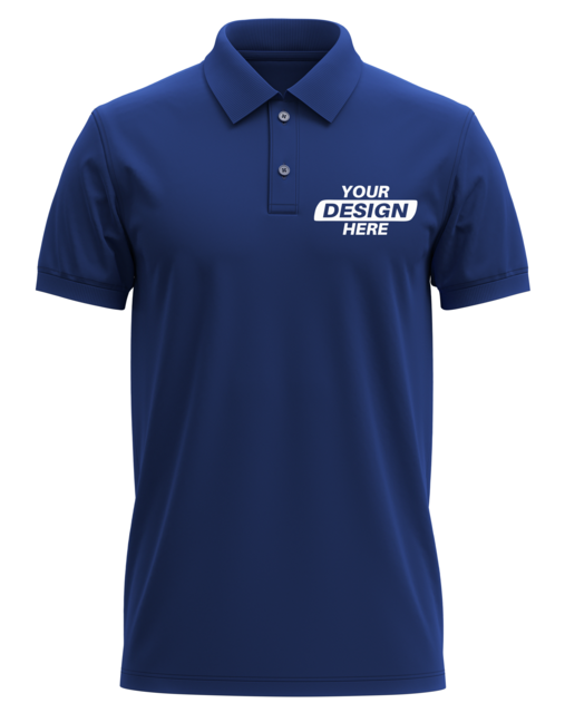 Photo of a custom-designed Polo T-shirt with unique text printed on the front, showcasing TeeStock personalization options