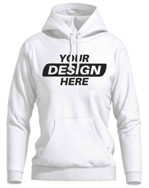 Photo of a custom-designed Hoodie with unique text printed on the front, showcasing TeeStock personalization options