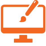 Icon depicting a PC and designer brush, symbolizing limitless customization options available for our designs